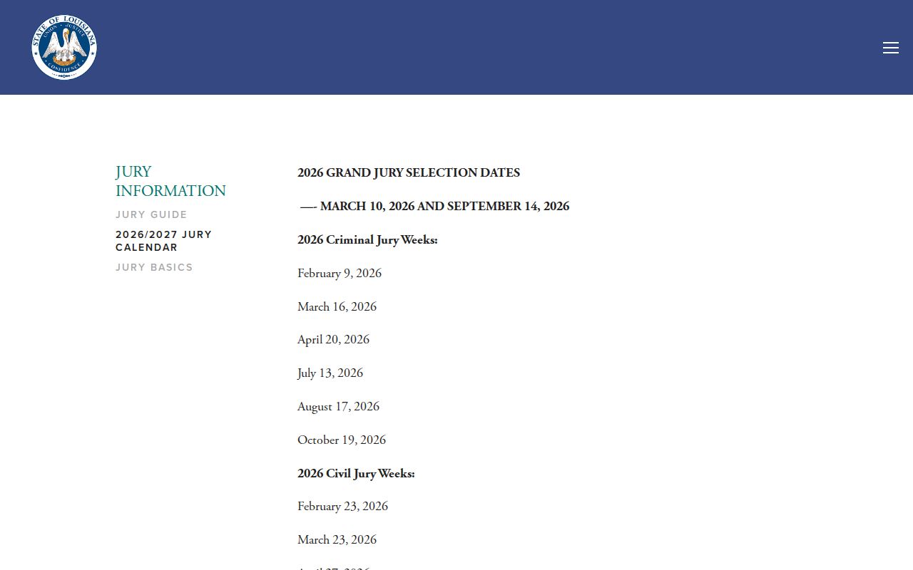 Winn Parish court docket civil criminal and grand jury calendar