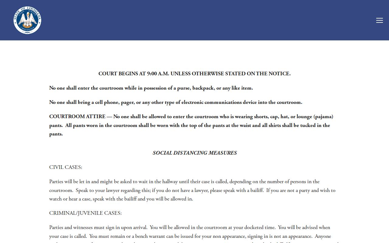 Winn Parish court docket courthouse access rules for public and juvenile matters